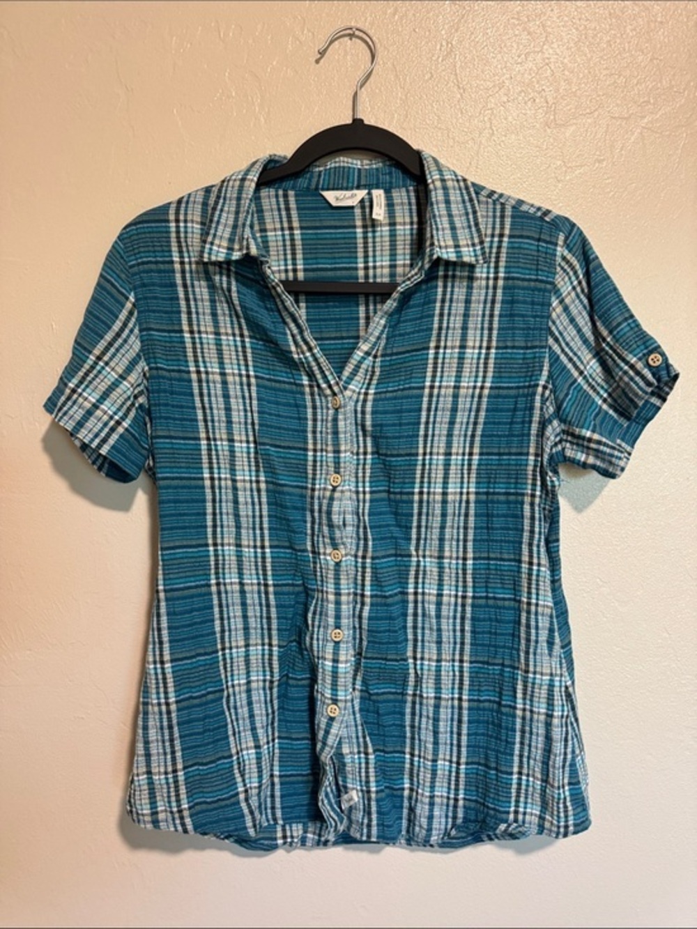 Woolrich Teal and White Plaid Shirt